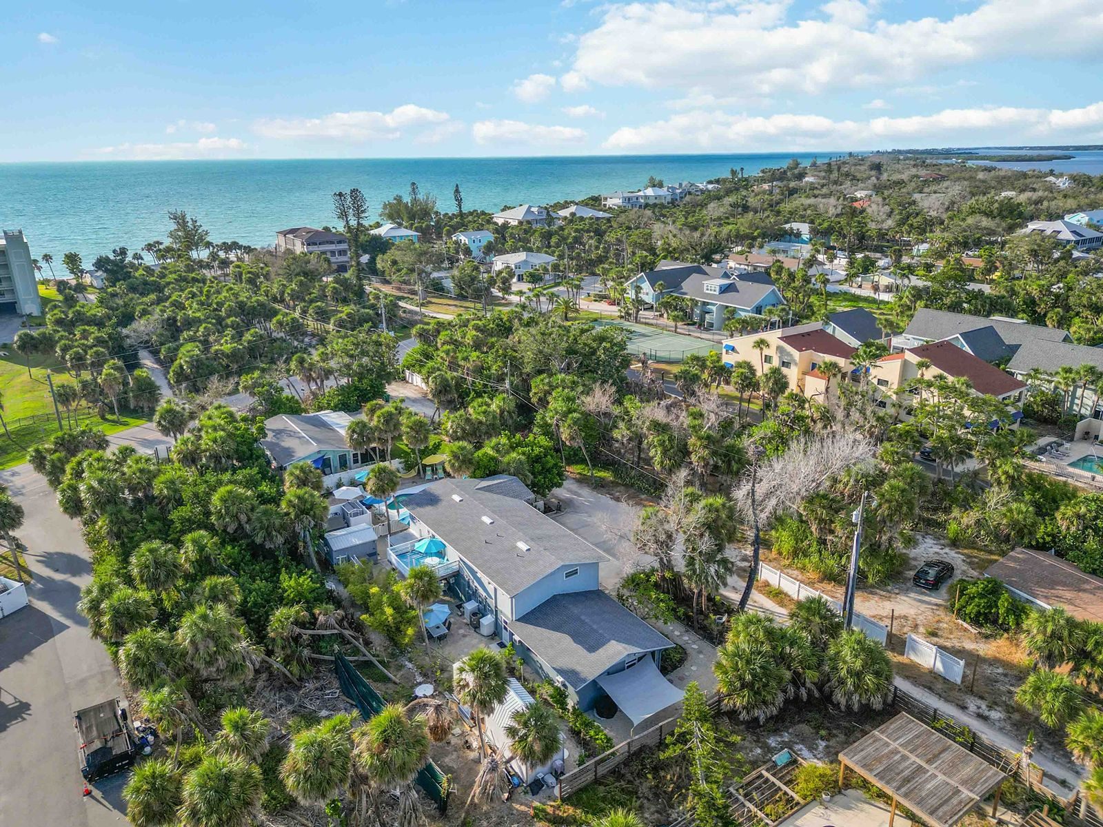 Aerial view of Manasota Key showing Gecko House between the Gulf and Lemon Bay