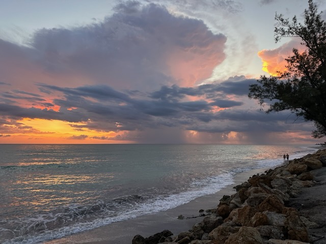 Dramatic sunset clouds over the Gulf beach near Gecko House, Manasota Key